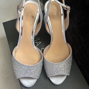 Badgley Mischka Silver Embellished Heels